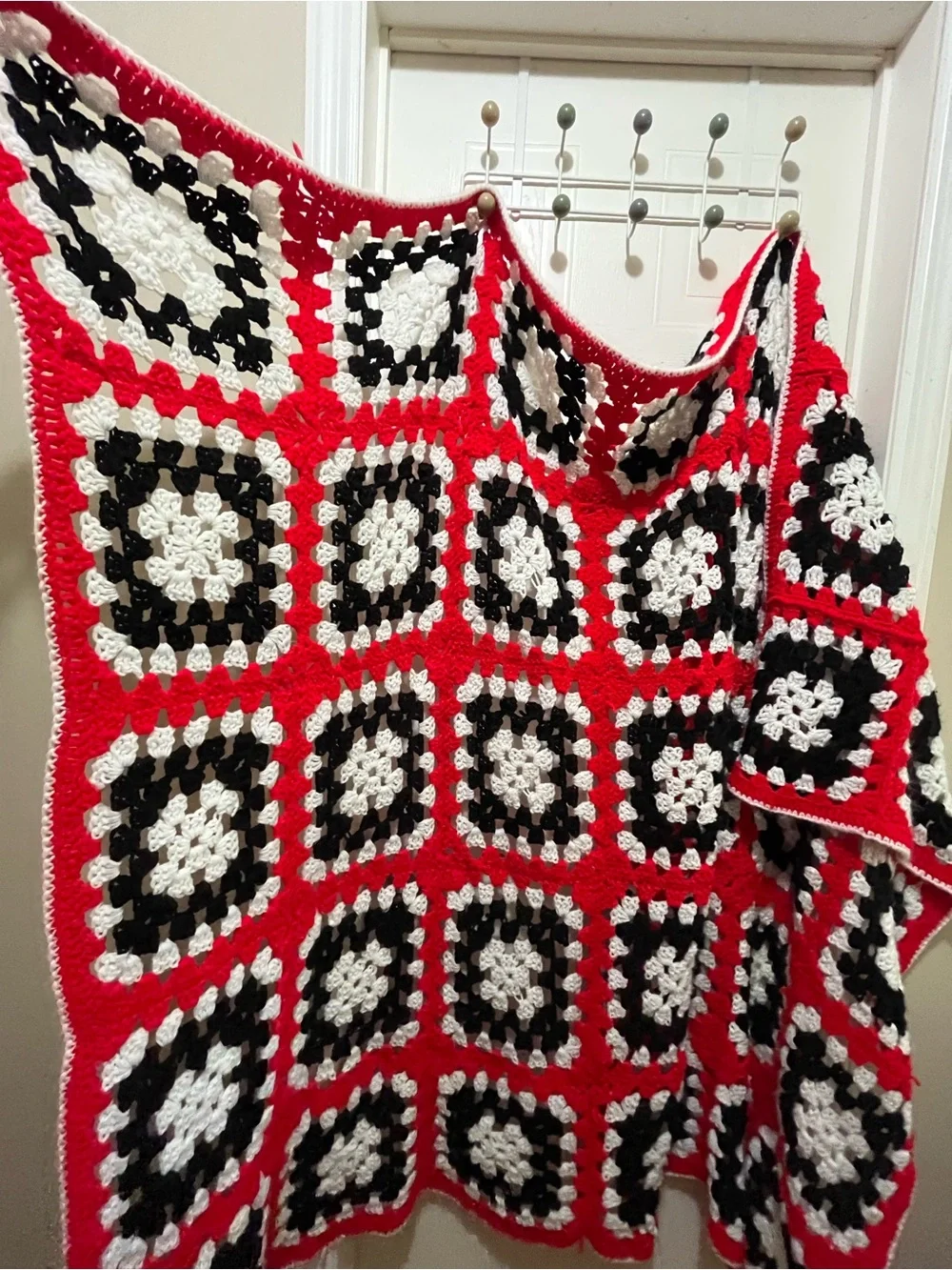 Red Black White Crochet Sweater -